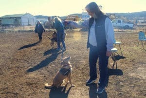 Blake and adopter at free Rescue Ranch dog socialization class