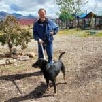 RR Manager Rick Formanek and Presley, the burn dog