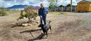 RR Manager Rick Formanek and Presley, the burn dog