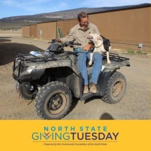 Giving Tuesday 2022, John with Ramona the pocket pottie on the Sanctuary ATV