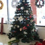 Rescue Ranch THrift Store interior decorated Christmas tree