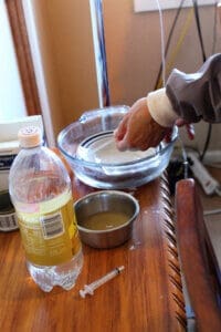 arvo Puppies, Laura prepping fluids in warm bath