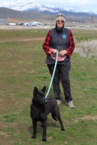 Rescue Ranch volunteer Judy out walking dog