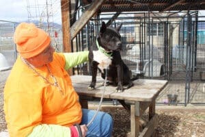 Steven and Benny at picnic table