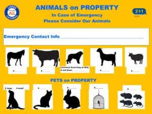 Emergency preparedness, Animals on Property advisory sign for first responders
