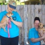 Oldies but Goodies volunteer Julie with Mazi and Founder Donna Jones with Boomba